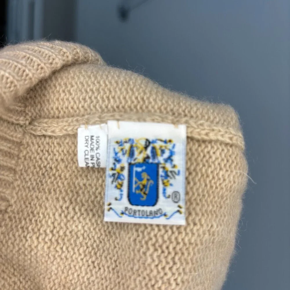 PORTOLANO 100% Cashmere Hat Kids Ribbed Knit Soft Stretch Tan Warm Winter